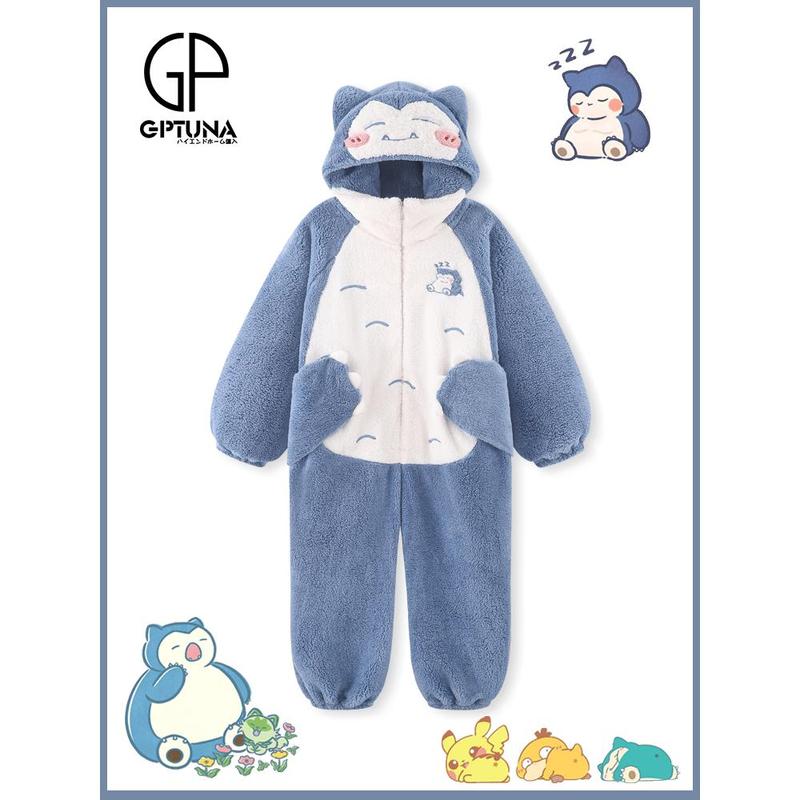 日本GP卡比兽连体情侣睡衣冬季珊瑚绒加厚加绒宝可梦男女款家居服