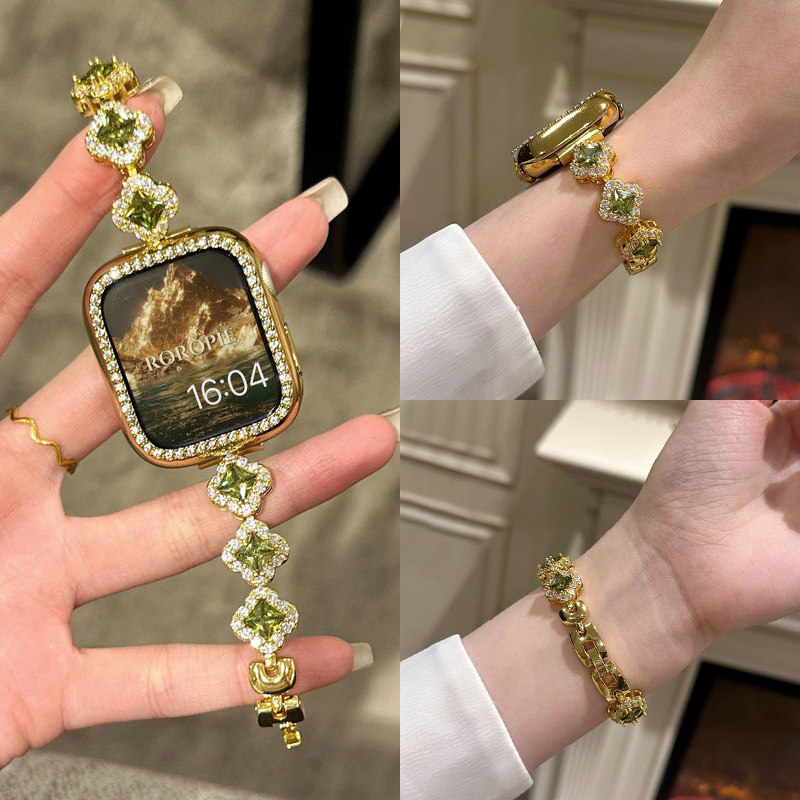 【施华洛爆闪】适用iwatchs11表带S9小香风S10苹果手表四叶草钻石