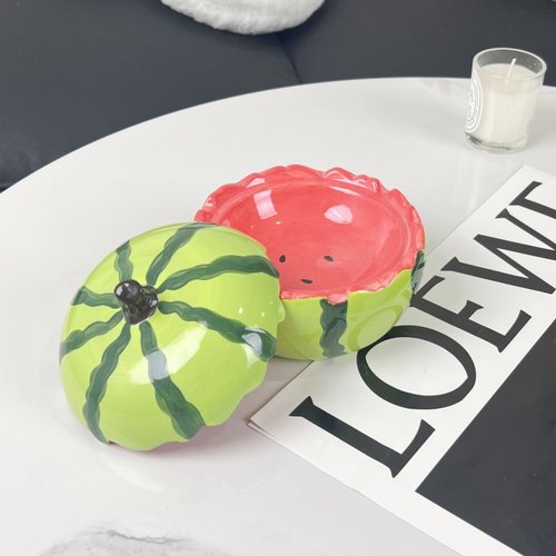 创意卡通陶瓷西瓜烟灰缸带盖子家用客厅茶几桌面高级感防飞灰烟灰