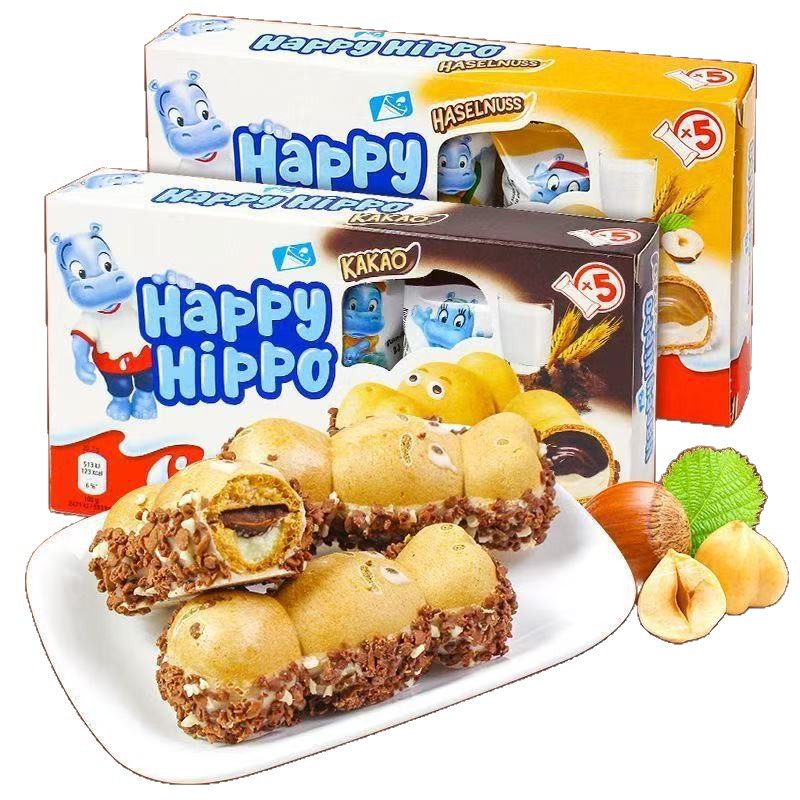 英国进口健达开心快乐河马造型牛奶榛子味巧克力饼干儿童零食