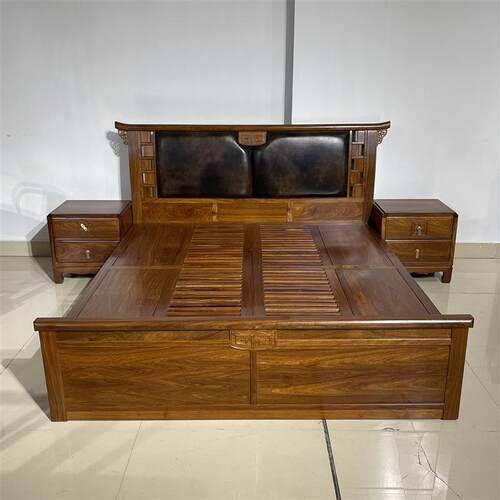 现货红木双人大床新中式刺猬紫檀花梨木实木L原木婚床1.8米主卧室