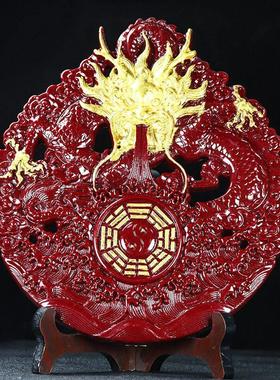 紫金砂山海镇鎏金八卦龙摆件朱砂龙凤盘客厅办公室创意工艺品摆饰