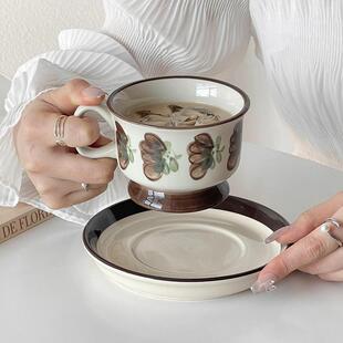 家用陶瓷水杯高档精致女下午茶带把马克杯子 芬兰中古咖啡杯碟套装
