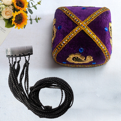 新疆帽维族帽子粗辫子新疆舞蹈服维吾尔族舞蹈服装大摆裙练习裙剧