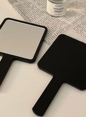 ins风简约手持化妆镜学生随身便携化妆小镜子高级黑色手拿手柄镜