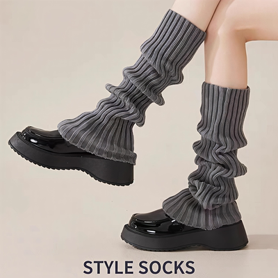灰色袜套女针织腿子日系冬季保暖