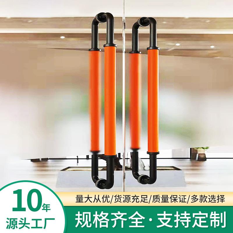 新中式木不钢锈定制皮拉手皮大把手仿古复古酒店革玻璃门推拉门门