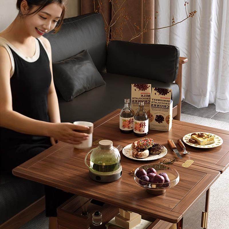 黑胡桃木DH240934型升降茶几可移动可日边折叠茶桌家用小户式多功