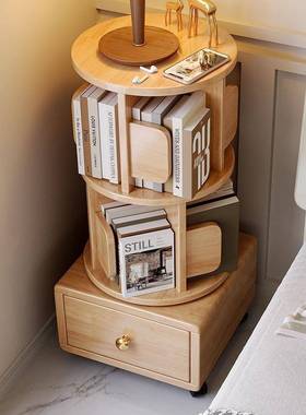 QWI卧室儿童书柜简约头柜全实木旋转物小架移动带轮床床边收纳书