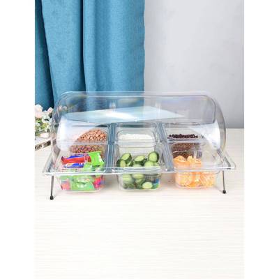 透明咸菜配菜调料翻台多分格UPR小凉菜六格展示盒塑料盖保鲜盒菜