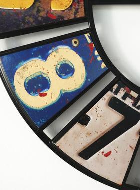 数字创意圆形复艺古壁挂AS00217钟车牌墙钟贴纸铁装饰时钟