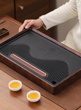 山观胡桃木式实木中茶盘可排可蓄水双25633用茶托盘家用简约百搭