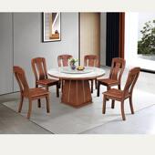 实木餐桌椅组0022合家小户型用超晶石圆桌面石头面桌餐桌现圆代餐