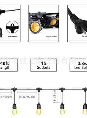 外插电S4灯串15LDEdS14LEDi1son灯泡户防E水圣诞节日庭院草坪装饰