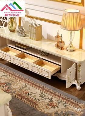 欧式弧大简石电视柜茶几组合实木雕花地理柜片约卧室柜地NMK柜形