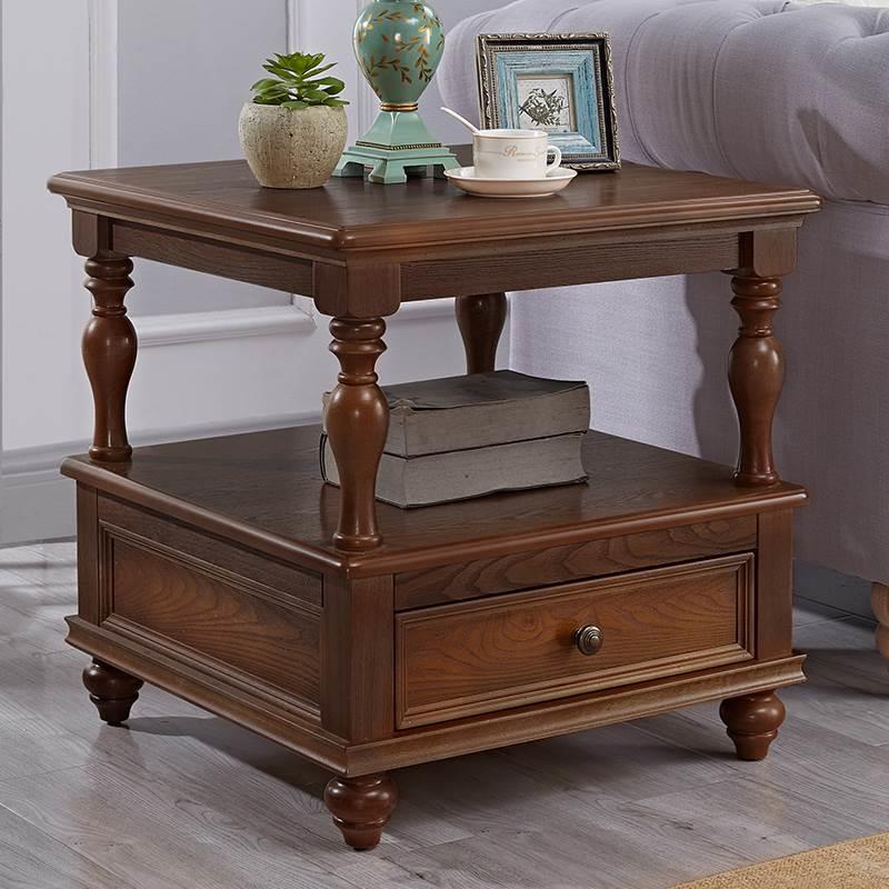 实木小沙边柜小方桌茶几小茶几KDS方发几复古美式边几侧边柜桌桌