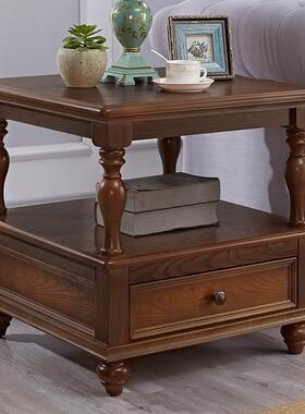 实木小沙边柜小方桌茶几小茶几KDS方发几复古美式边几侧边柜桌桌