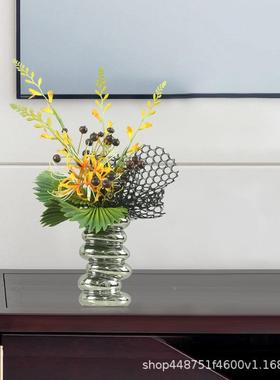 欧现代软金属花器玻璃花瓶花艺客厅餐面装65988式饰品桌别墅样板