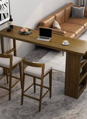 家桌办用实木吧台桌客柜厅隔47110断美式酒高脚靠墙阳台窄靠窗公