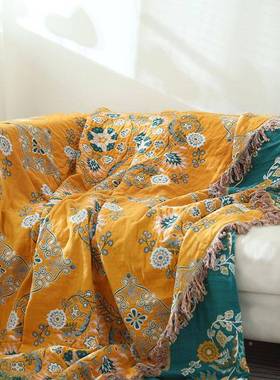 欧式四棉纱花语款流FYD苏沙沙发巾双面季沙发套布发毯盖毯毛巾被