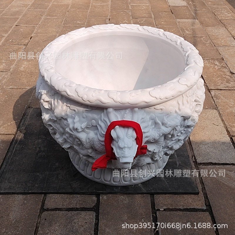 汉白玉庭院造景石雕龙缸