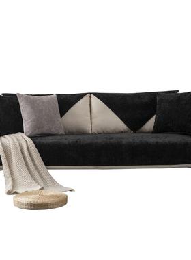 品雪尼尔沙F5M63562发绒垫四季通用防新滑极简现创意黑白代色皮沙