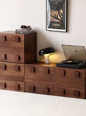 北美黑卧胡桃木中TUL古电风木卡门柜客厅落地视实柜斗柜室床头柜