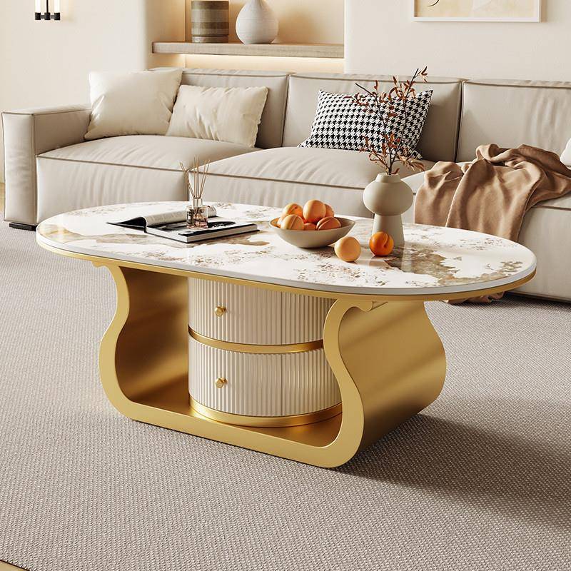 de无品牌/式极简意厅茶d几岩板椭圆形客家用小户型新款简