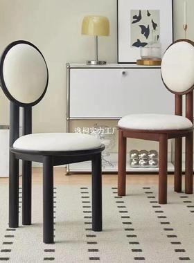 奶油法式实木餐椅化椅子家用古复古设计师靠背妆靠中椅现代LUZ背