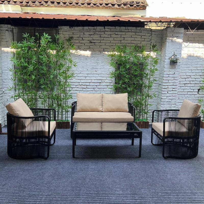 新中式几户JFJ外藤编沙发酒庭店院沙发茶园组合花阳台防腐防锈太
