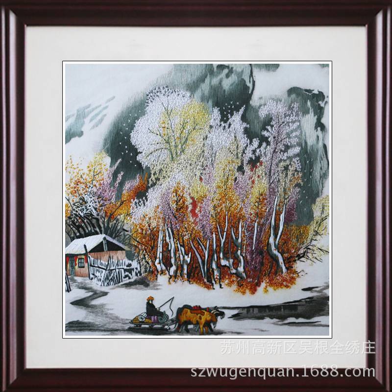 苏绣书房客厅成品装饰画苏州手工刺绣家居风景画工艺品挂画图片