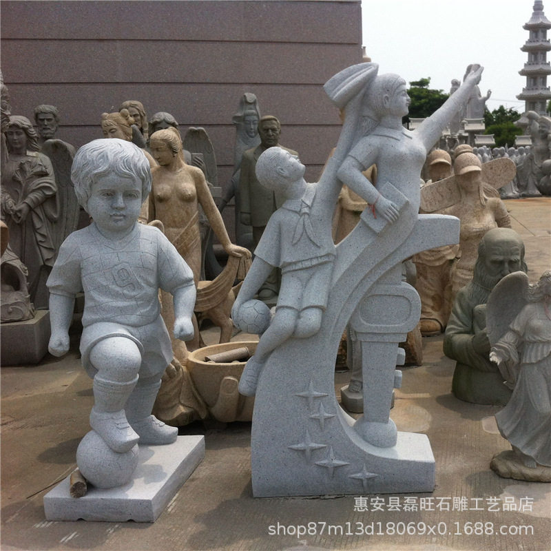 惠安石雕挑水童子花岗岩雕塑
