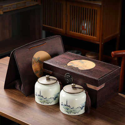 古典复古陶瓷茶叶礼盒包装空盒毛尖龙井绿茶半斤装大号密封罐定制