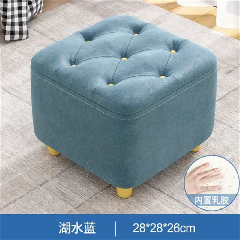 家用小方凳布艺客厅凳子现代简约多彩换鞋凳茶几深海蓝色矮凳防滑