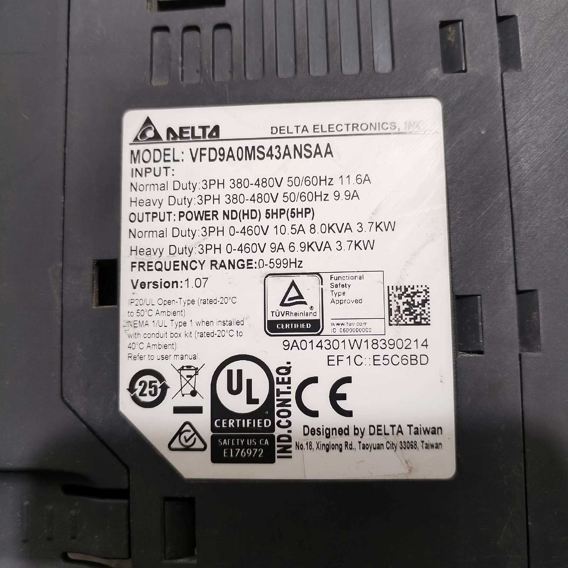 （仔仔配件）拆机台达变频器，VFD9A0MS43ANSAA，