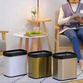 盖简约不锈钢厨房垃圾桶家用大码 办公客厅双桶干湿分离两用圆形