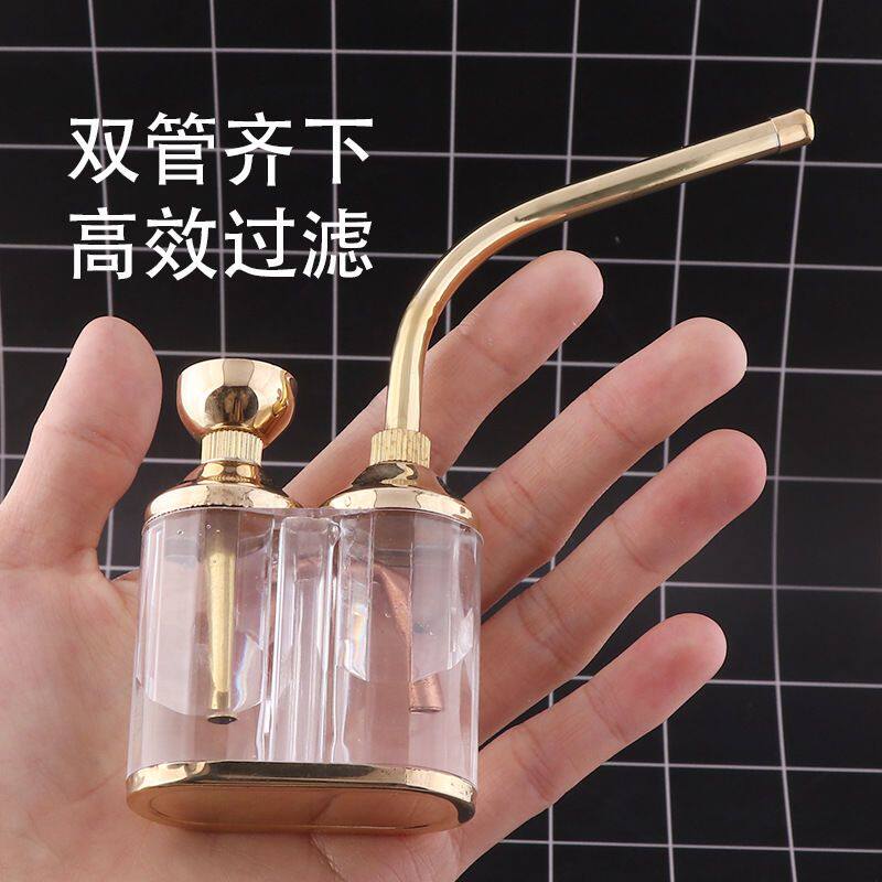 烟水壶多功能黄铜双重过滤水烟壶纯铜磁化水烟袋水烟斗两用型烟嘴