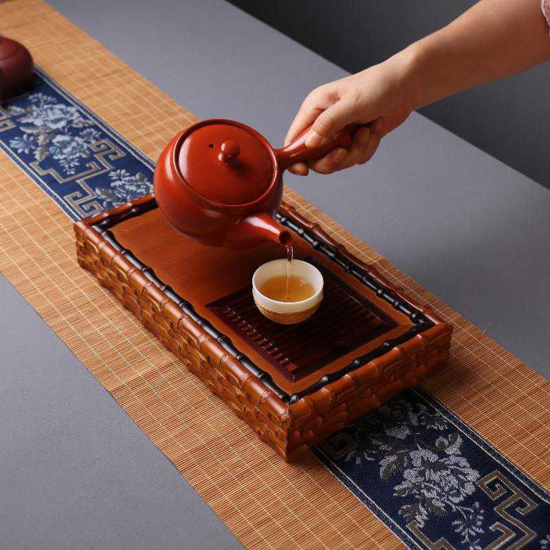 手工制作竹鞭可蓄水茶盘桌面小型干泡台紫竹湿泡壶乘竹制茶室托盘