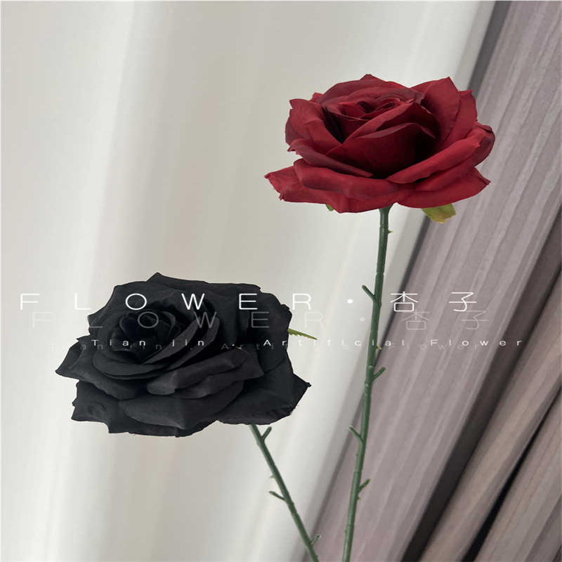 暗黑风黑红色玫瑰花软装瀑布花玫瑰花仿真花玫红色粉色瀑布桌花