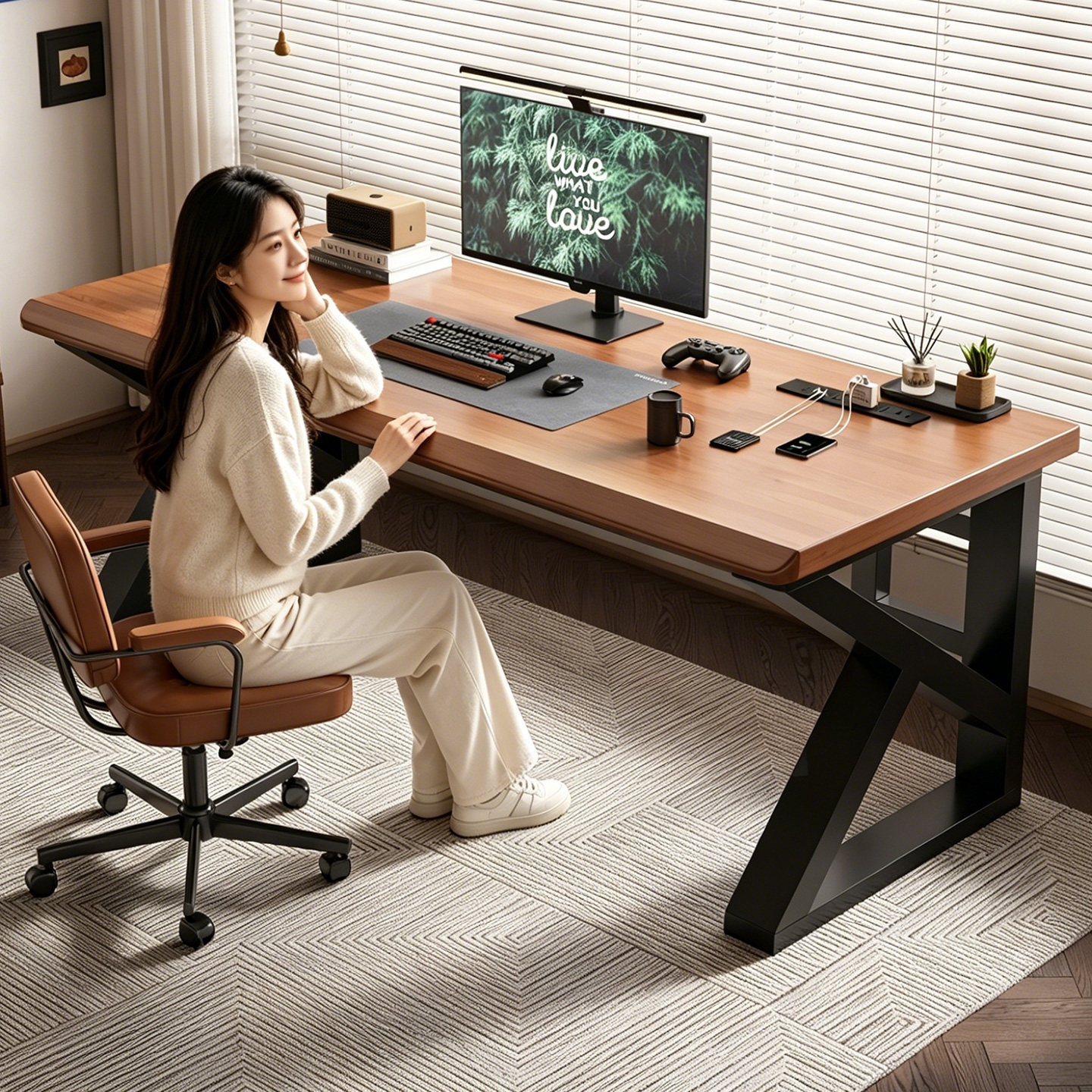 实木电脑桌台式带抽屉书桌家用卧室学习办公桌双人电竞桌子工作台