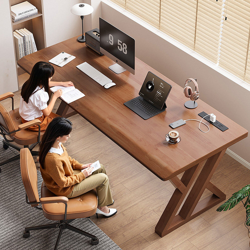 实木电脑桌台式家用卧室带抽屉学习书桌办公桌双人电竞桌子工作台