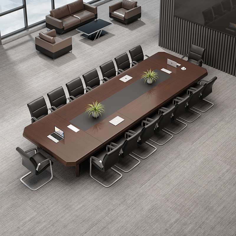 大型会议桌多人培训桌简约现代长桌实木皮商务洽谈桌椅组合开会桌