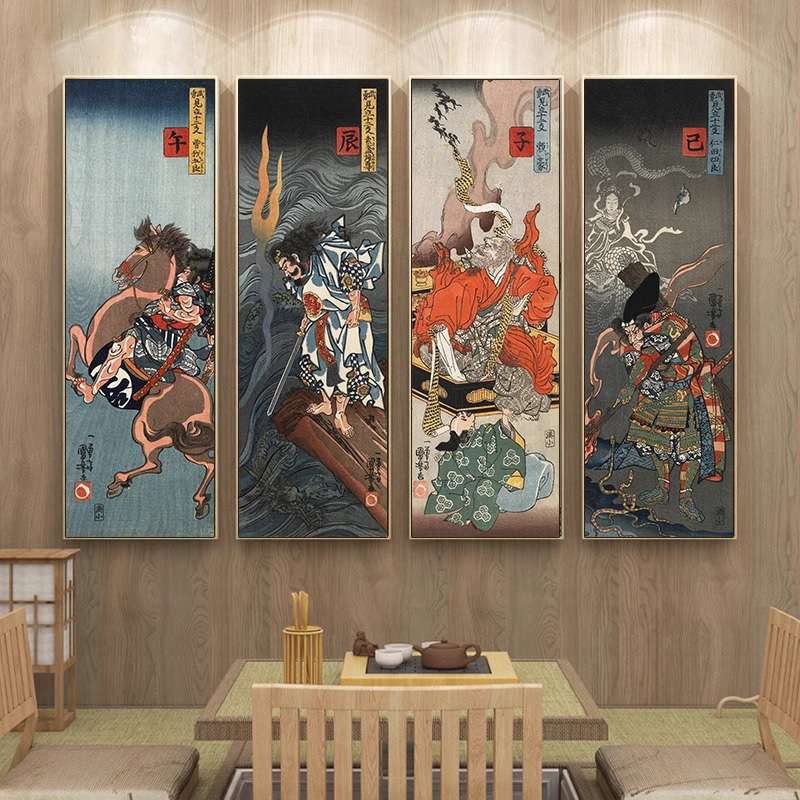 日式装饰画玄关竖版挂画走廊过道画茶室书房禅意日式人物浮世绘画图片