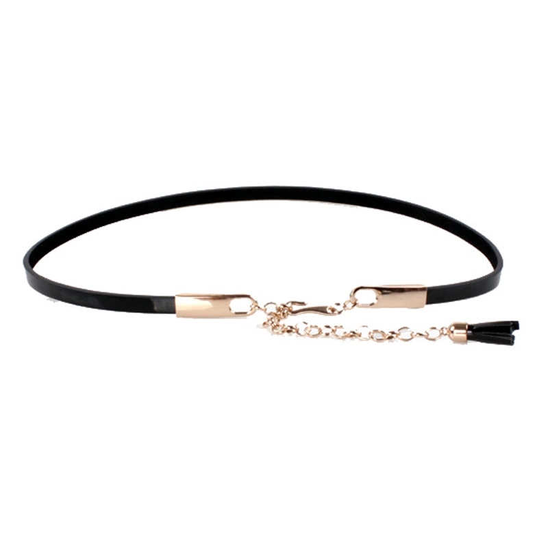 韩国黑色裙带女腰带装饰连衣裙小皮带简约百搭流苏细腰链学生夏季