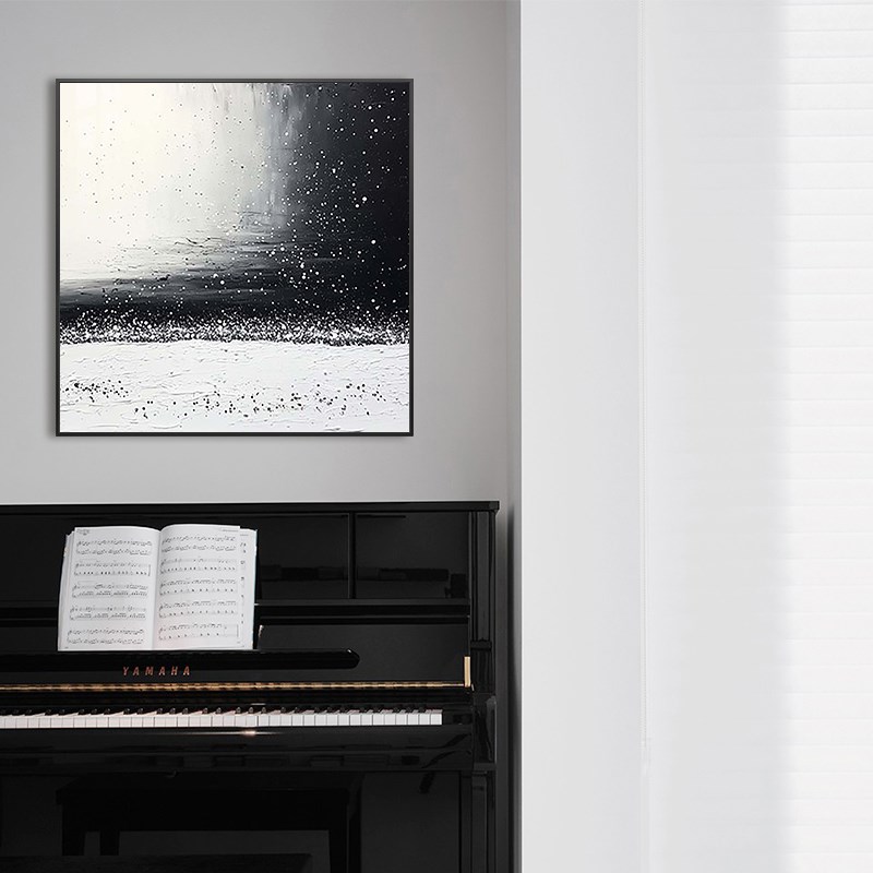 现代黑白玄关客厅k装饰画肌理感油画沙发背景餐厅挂画卧室方形壁图片