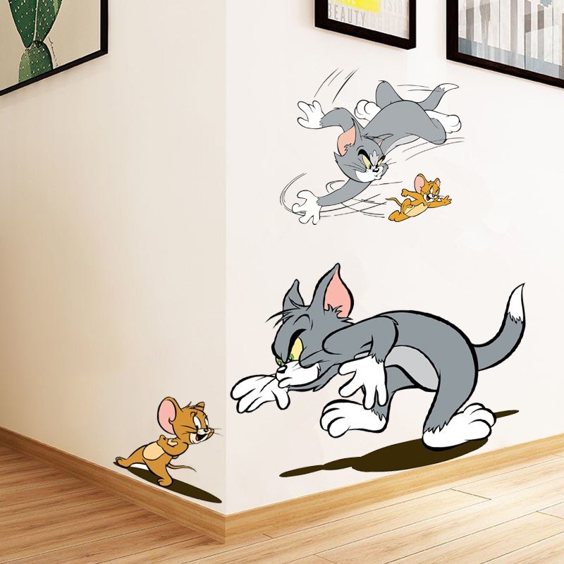 猫和老鼠立体墙贴画卧室儿童房间布置创意客厅墙壁装饰自粘贴纸图片