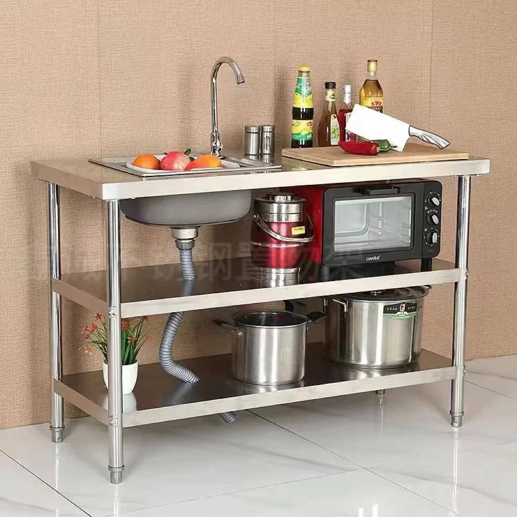加厚不锈钢304水槽带支架平台洗碗池单槽架子操作台面厨房洗菜盆