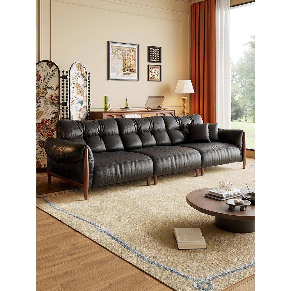 政府补贴阑珊语中古风大户型客厅真皮实木沙发法式覆古黑色沙发,住宅家具,皮艺沙发,淘宝优惠券,粉丝福利购,淘宝优惠卷