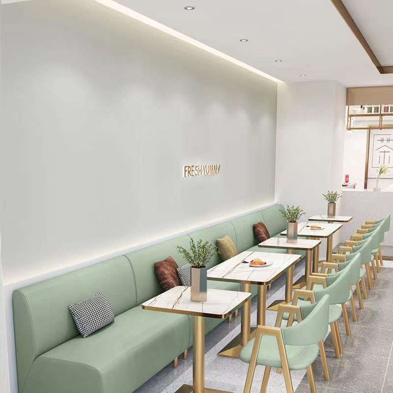奶茶店桌椅组合小吃店卡座沙发甜品咖啡厅汉堡店餐厅靠墙软包定制