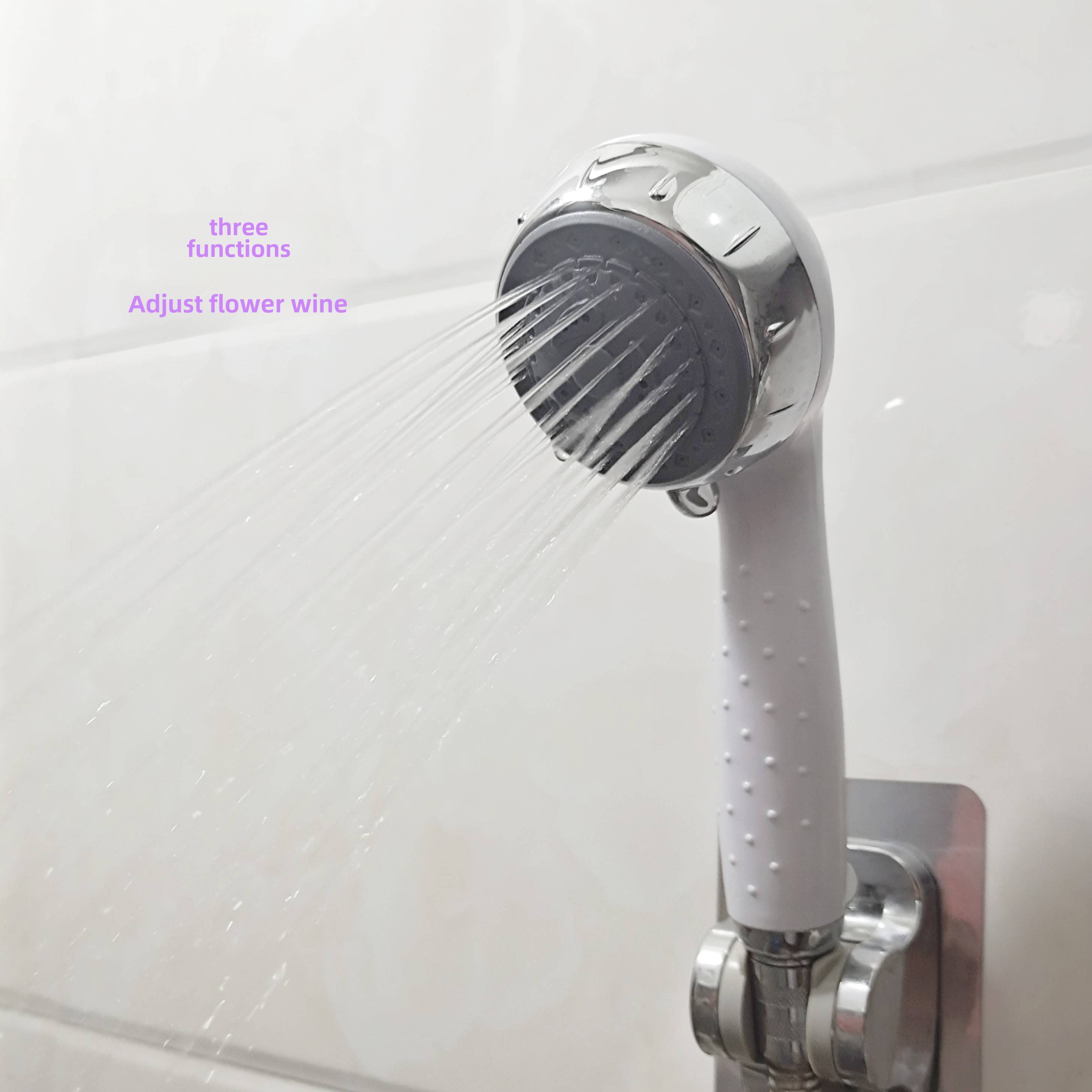 浴室淋浴花洒喷头三功能调节白色莲蓬头喷雾按摩花洒头卫浴配件
